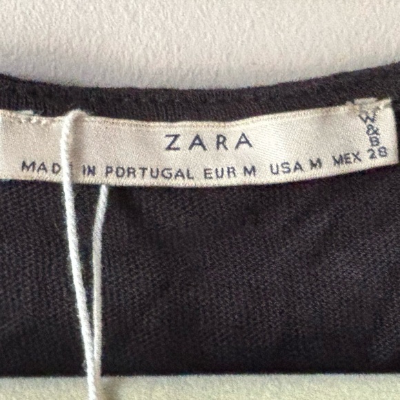 🥰2/$20 NEW ZARA Sz M Y2K Black Linen Cotton Babydoll Empire Waist Boho Blouse - Picture 4 of 9